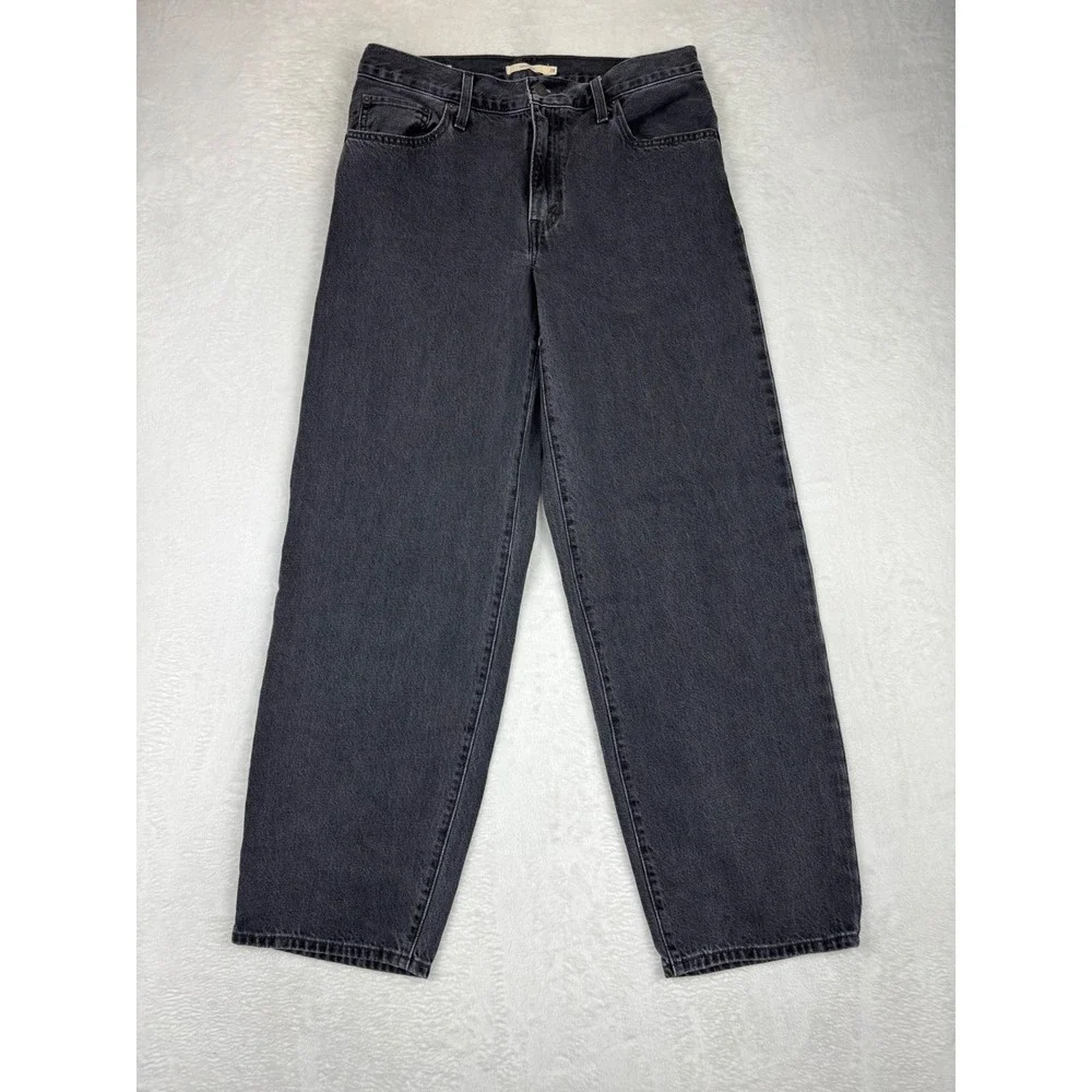 Levis Premium Baggy Dad Mens 29x32 Jeans Washed Fuzzy Black Faded Denim Wide Fit
